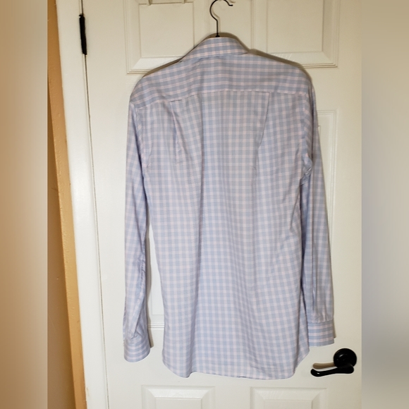 Pronto Uomo Men's Blue Plaid Slim Fit Non Iron Dress Shirt Size 16 36/37 Tall - Picture 12 of 12